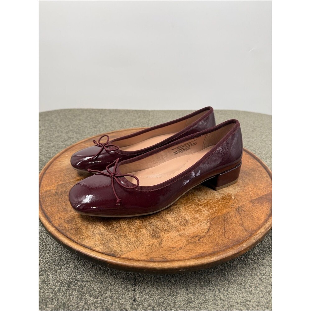 Time & Tru Shoes Wm 9 Faux Patent Leather Burgundy Low Block Heel Bow Ballet